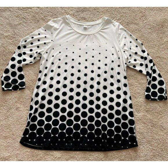 NANU Blouse Womans 2X White w /Black 3/4 Sleeve Top Tunic - Picture 6 of 11
